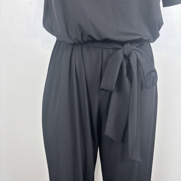 41 Hawthorn Womens Large Belted Black Jumpsuit Romper Pockets Short Sleeve - Picture 4 of 7